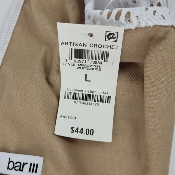 Bar III Bikini Bottom Size Large Ivory Crochet Hipster Side Tab Womens Swim - Picture 6 of 6